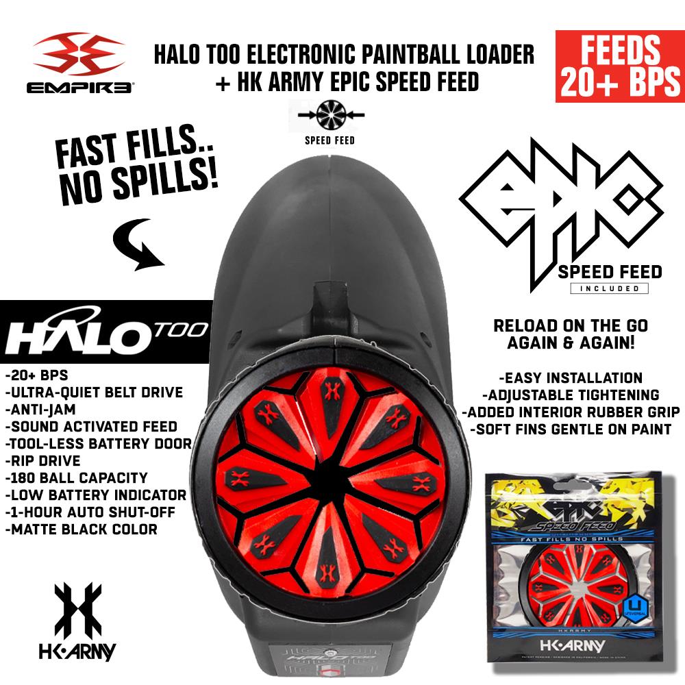 Empire Halo Too Electronic Paintball Loader with HK Army Epic Speed Feed - 20+ BPS