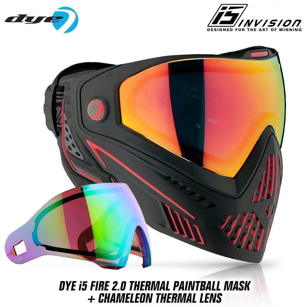 Dye I5 Thermal Paintball Mask Goggles with GSR Pro Strap - Fire 2.0 Black / Red - PaintballDeals.com