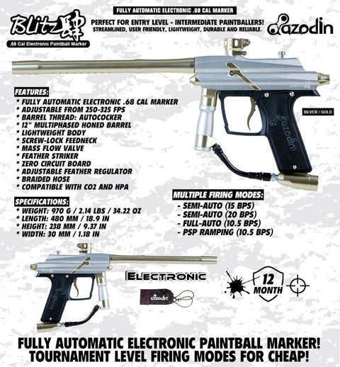 Maddog Azodin Blitz 4 Silver HPA Paintball Gun Marker Starter Package