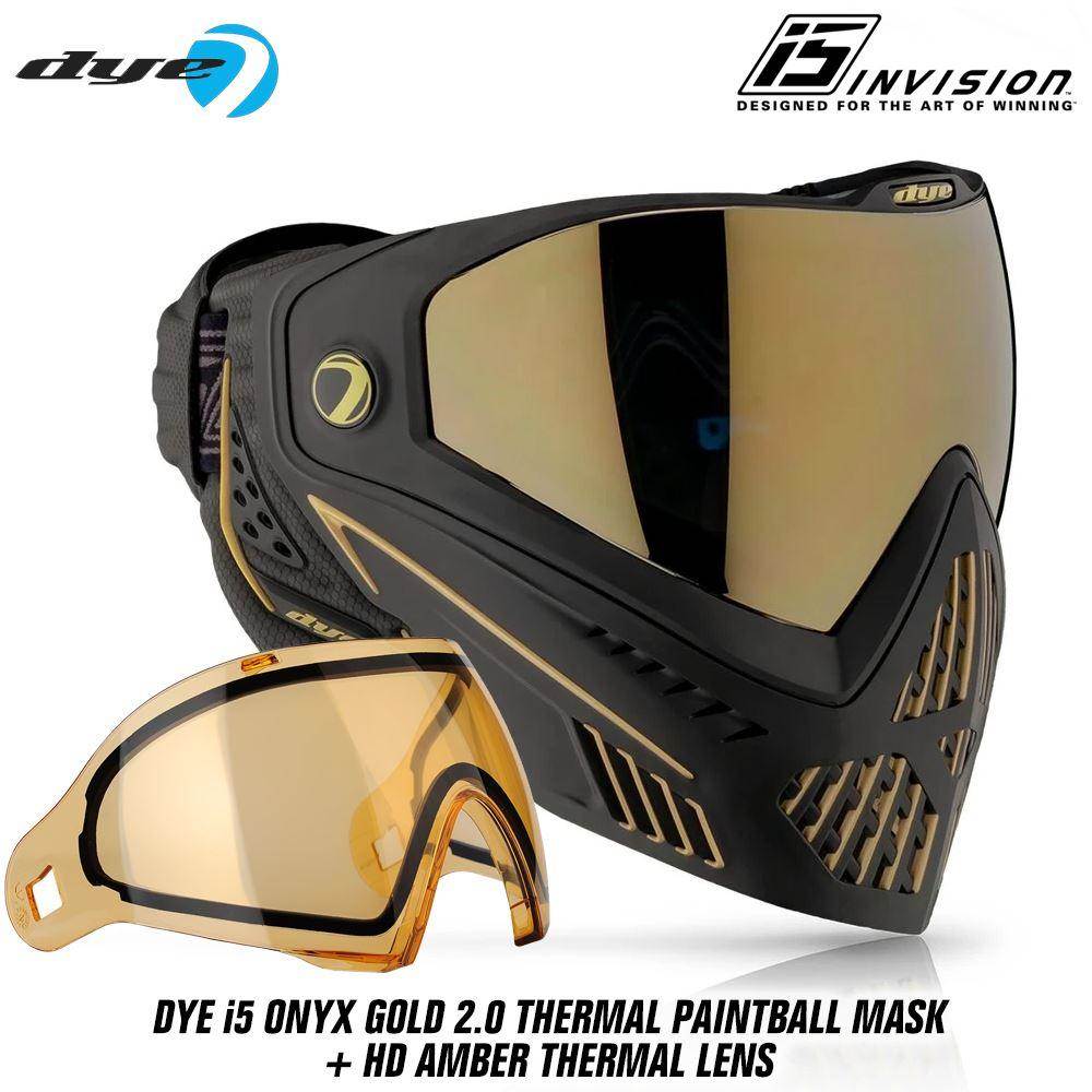 Dye I5 Thermal Paintball Mask Goggles with GSR Pro Strap - Onyx Gold 2.0 Black / Gold - PaintballDeals.com