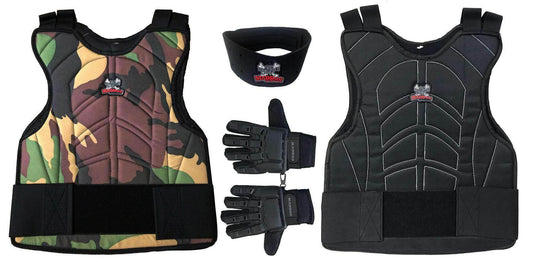 Maddog Padded Chest Protector, Full Finger Tactical Gloves, & Neck Protector Combo Package