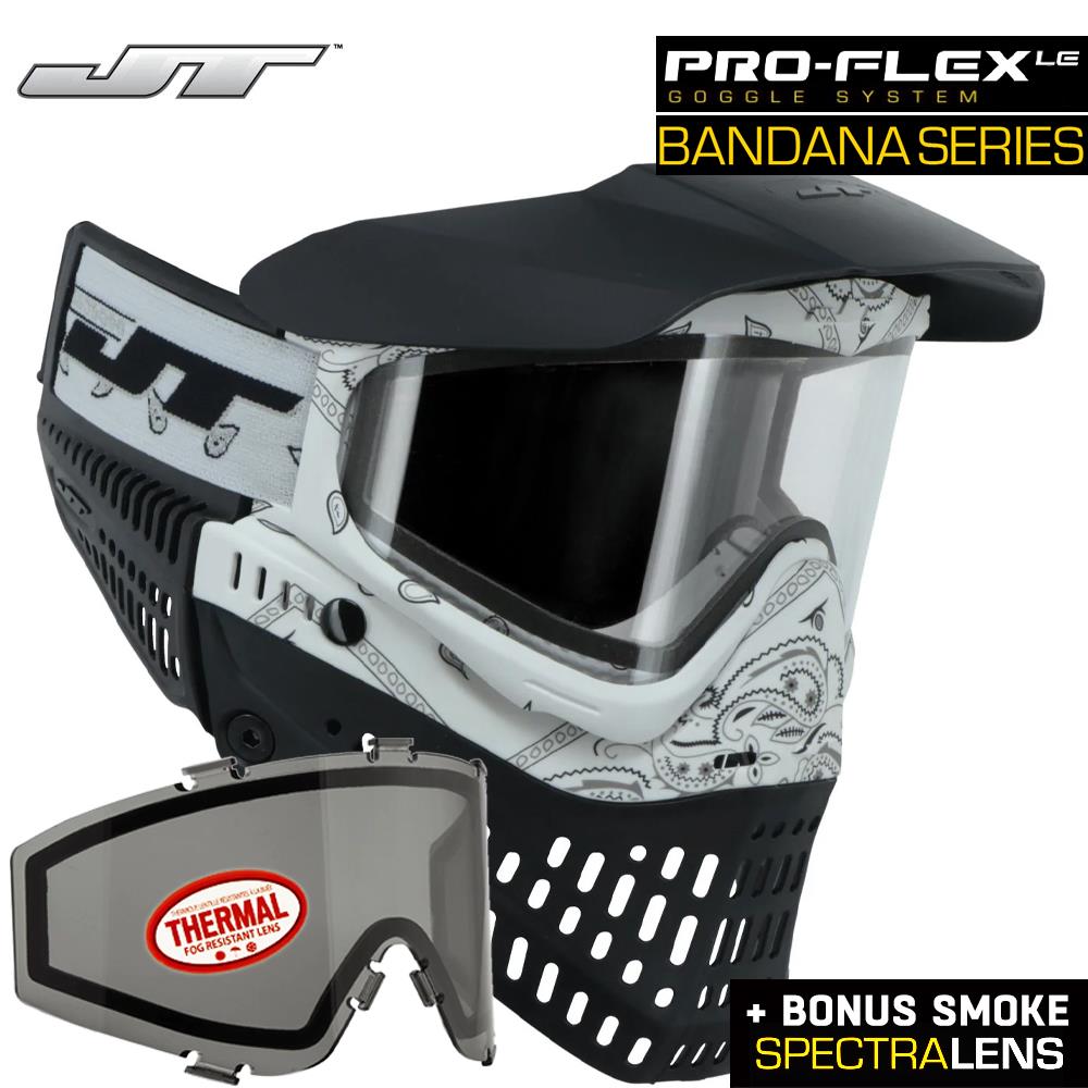 JT Proflex Thermal Anti-Fog Paintball Mask Goggles - LE Bandana White w/ Clear & Smoke Lenses