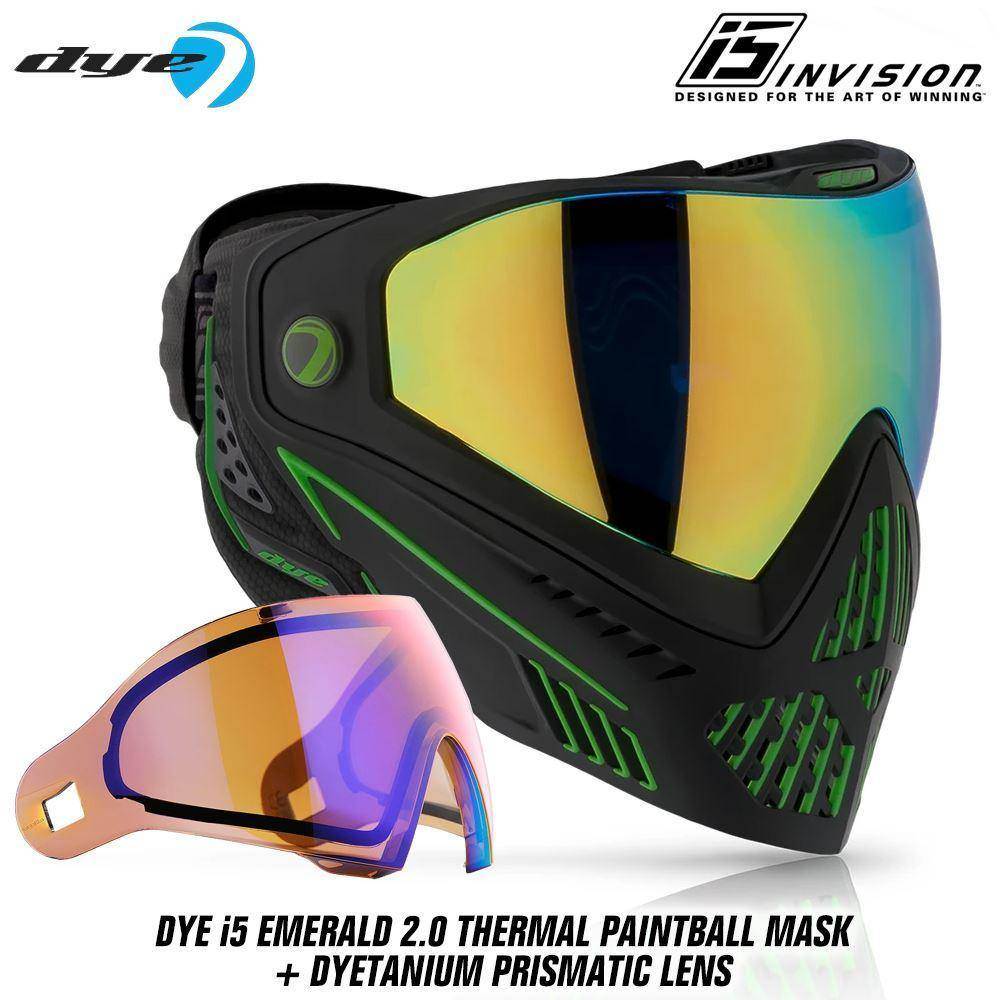 Dye I5 Thermal Paintball Mask Goggles with GSR Pro Strap - Emerald 2.0 Black / Lime - PaintballDeals.com