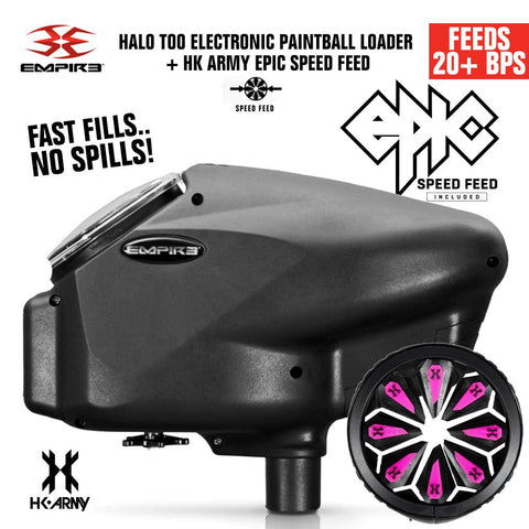 Empire Halo Too Electronic Paintball Loader with HK Army Epic Speed Feed - 20+ BPS