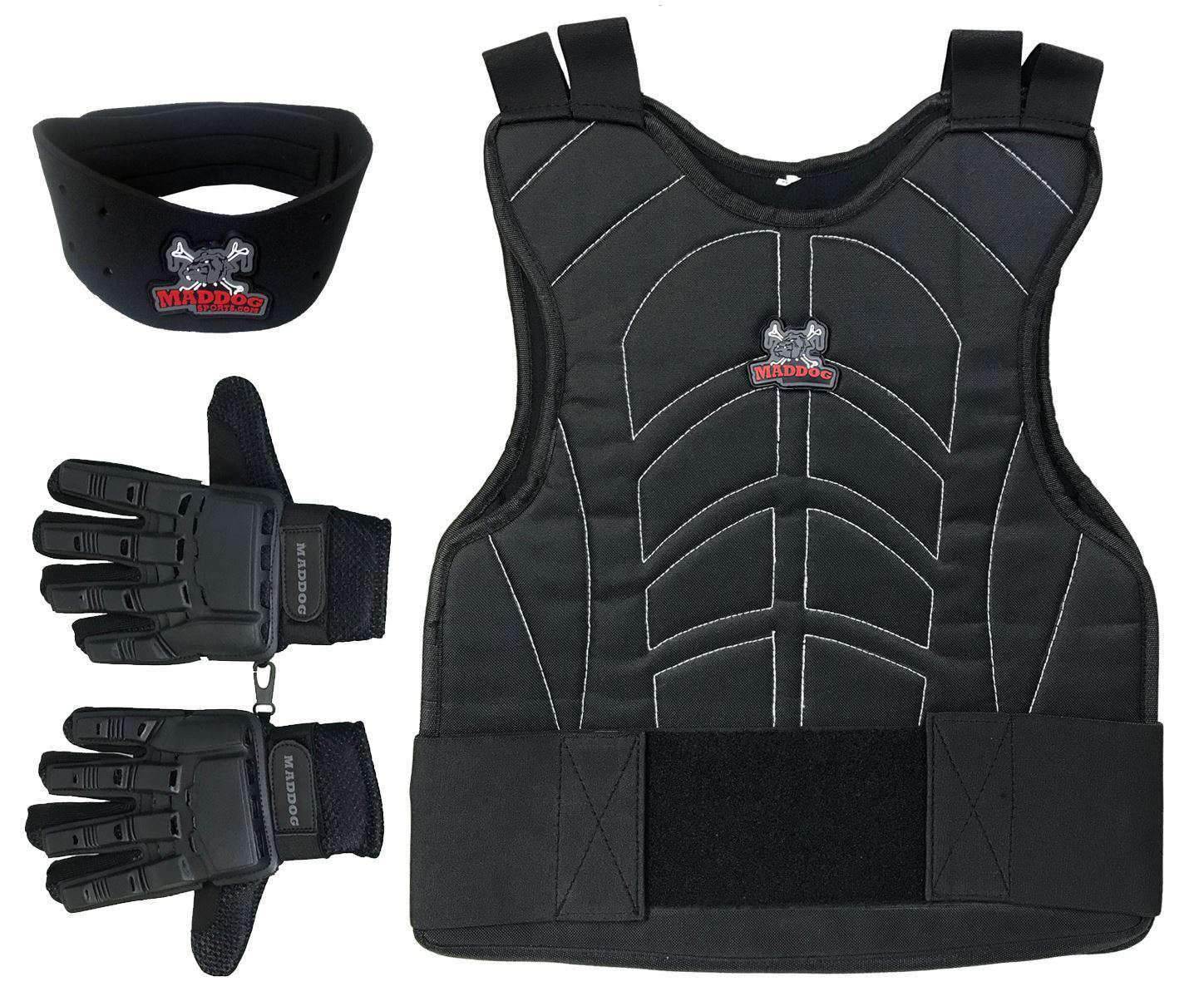 Maddog Padded Chest Protector, Full Finger Tactical Gloves, & Neck Protector Combo Package