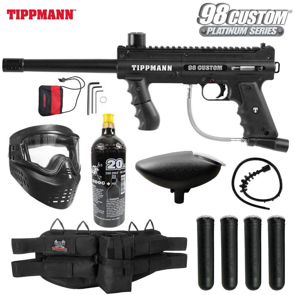 Maddog Tippmann 98 Custom Platinum Series Silver Paintball Gun Marker Starter Package