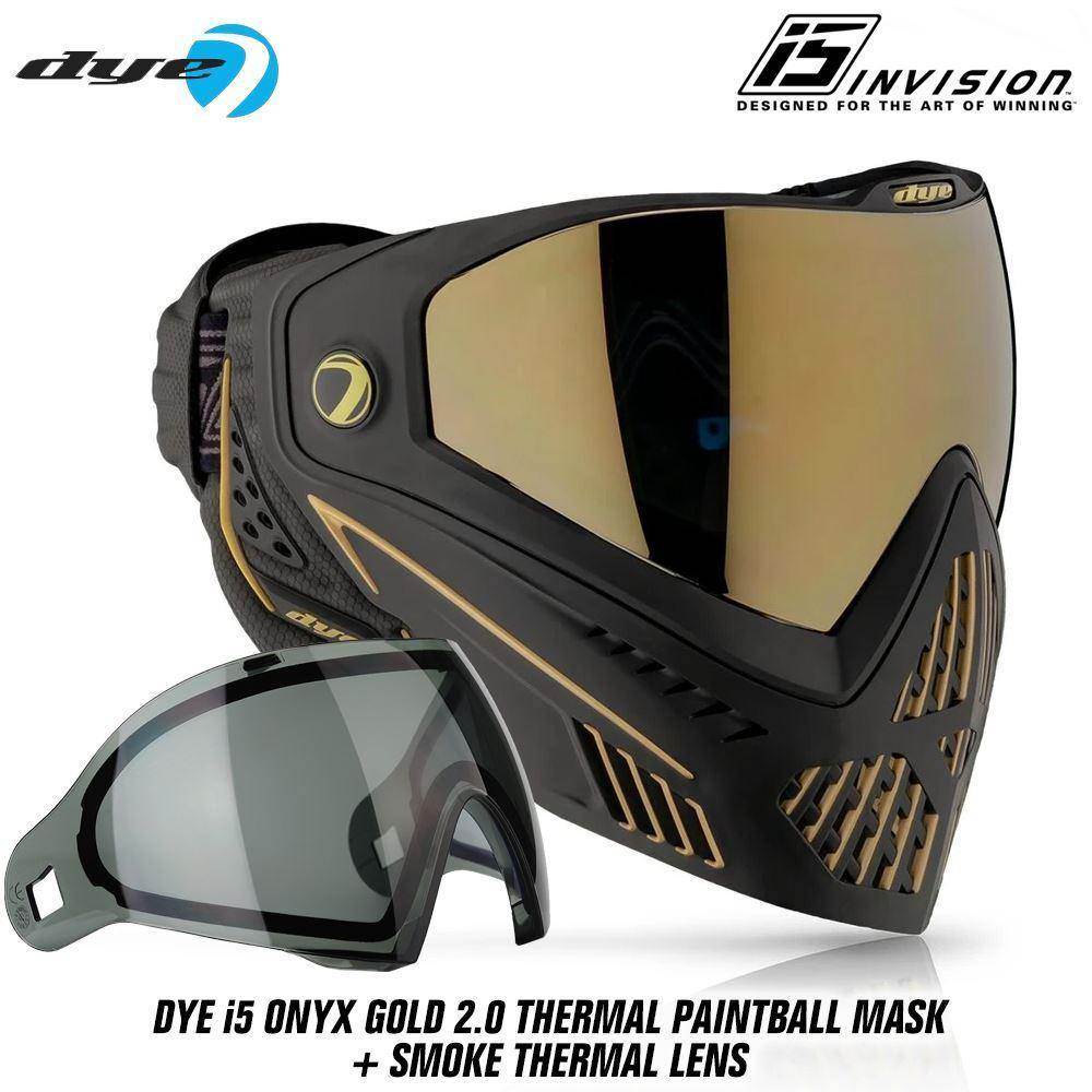 Dye I5 Thermal Paintball Mask Goggles with GSR Pro Strap - Onyx Gold 2.0 Black / Gold - PaintballDeals.com