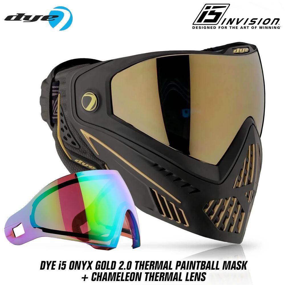 Dye I5 Thermal Paintball Mask Goggles with GSR Pro Strap - Onyx Gold 2.0 Black / Gold - PaintballDeals.com