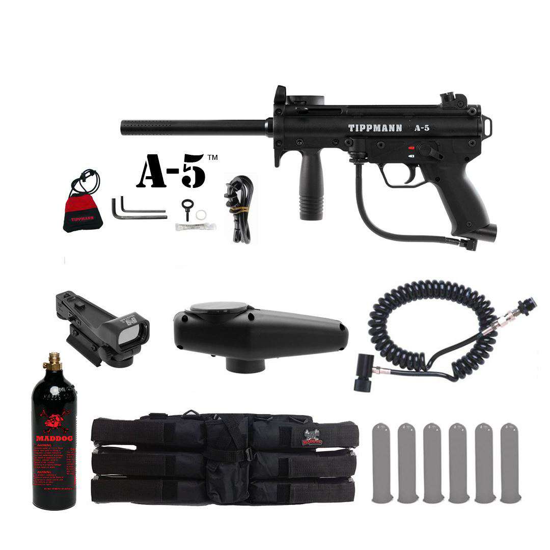 Tippmann A-5 Tactical Red Dot Paintball Gun Package
