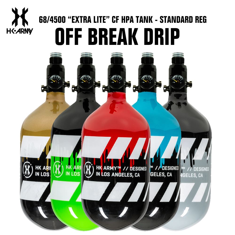 HK Army 68/4500 "Extra Lite" Compressed Air HPA Paintball Tank with Standard Reg - Off Break Drip