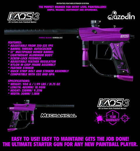 Maddog Azodin Kaos 3 Titanium Paintball Gun Marker Starter Package