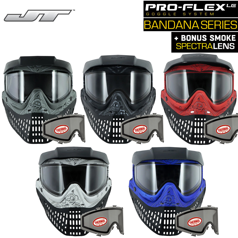 JT Proflex Thermal Anti-Fog Paintball Mask Goggles - LE Bandana Series w/ Clear & Smoke Lenses