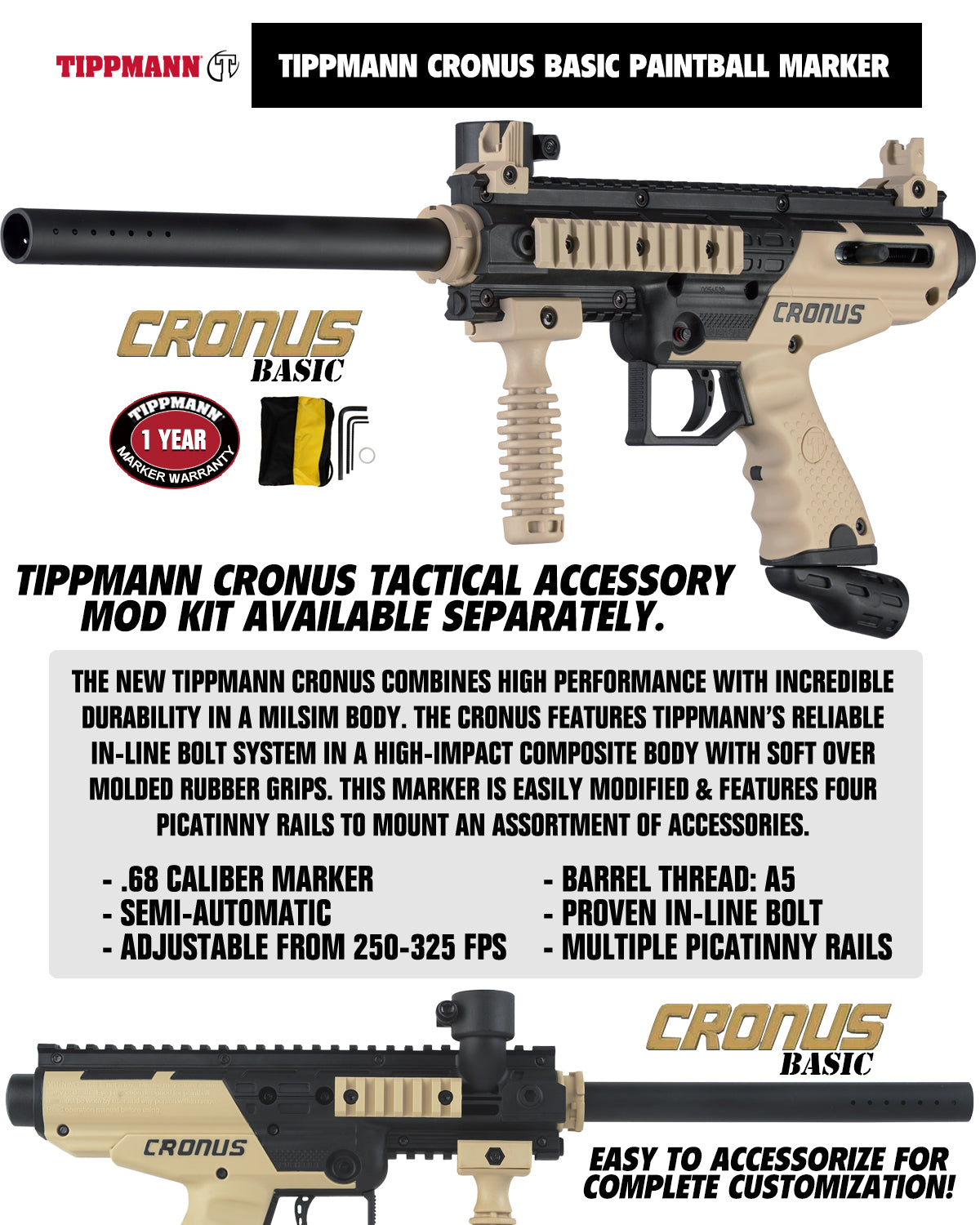 Tippmann Cronus Tactical Private HPA Paintball Gun Package