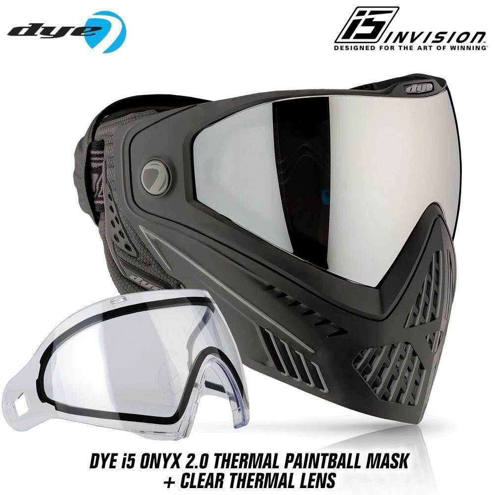 Dye I5 Thermal Paintball Mask Goggles with GSR Pro Strap - Onyx Black / Grey - PaintballDeals.com