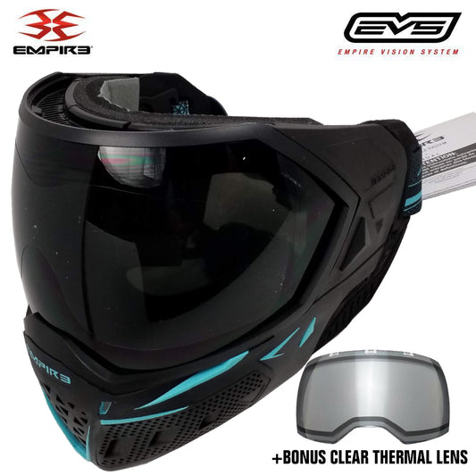 CLEARANCE Empire EVS Thermal Paintball Mask - Black / Aqua - OPEN BOX