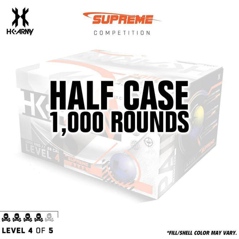 HK Army Supreme Paint .68 Caliber Paintballs - Level 4/5 - Pearl Blue Shell / Yellow Fill - 1000 Rounds Half Case - PaintballDeals.com