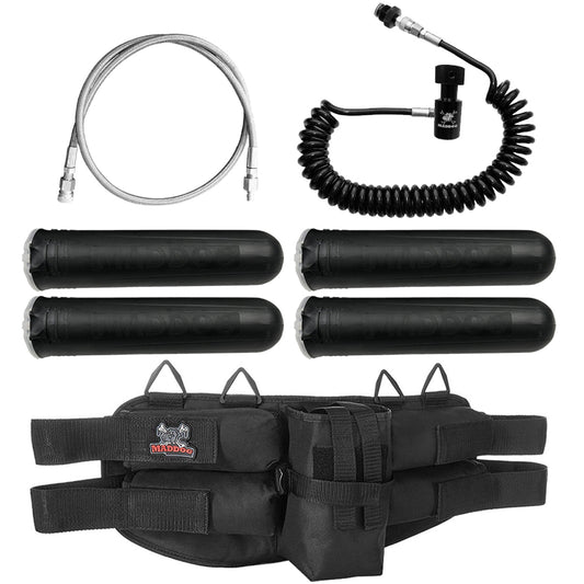 Maddog 4+1 Paintball Harness, Pods, Quick Disconnect Remote Coil, & Fill Whip Accessory Combo