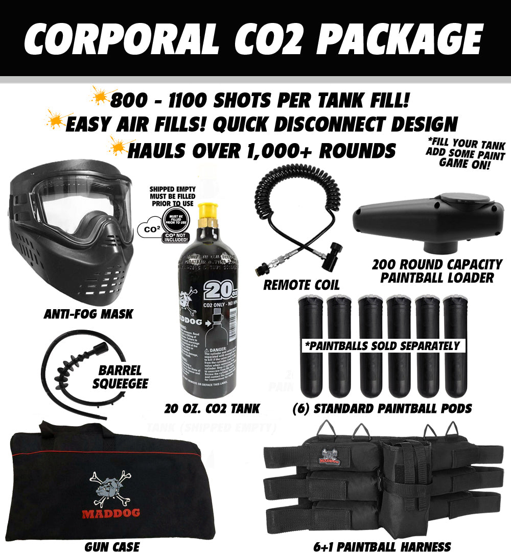 Maddog Tippmann A-5 Corporal CO2 Paintball Gun Marker Package