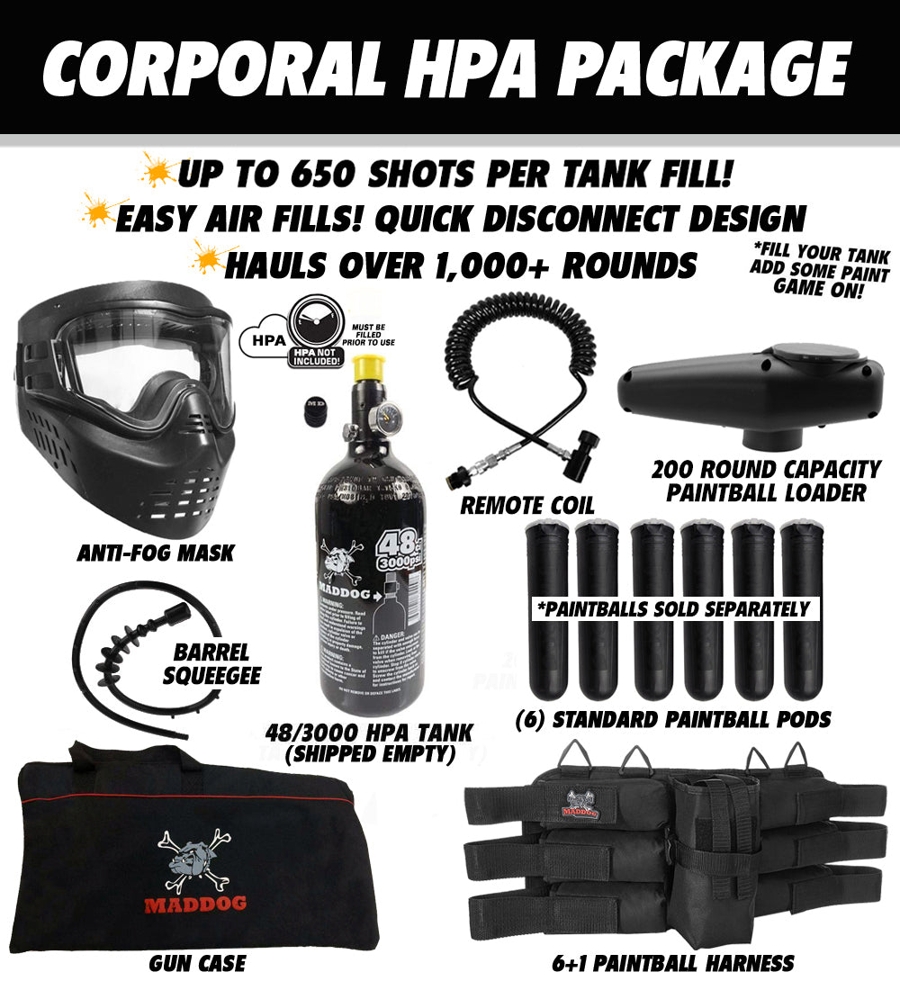 Maddog Tippmann A-5 Corporal HPA Paintball Gun Marker Package