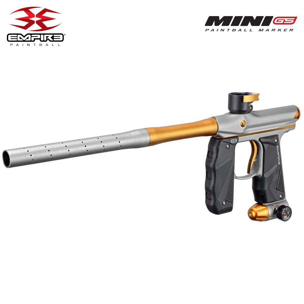 Empire Mini GS Electronic Paintball Gun .68 Caliber - Full Auto - Dust Silver / Dust Gold 2-pc Barrel