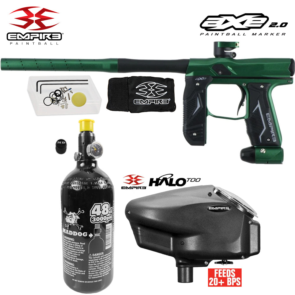 Empire Axe 2.0  Electronic Full Auto Paintball Gun Starter Package w/ 48/3000 Compressed Air HPA Paintball Tank & Empire Halo Too Electronic Paintball Loader