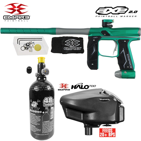 Empire Axe 2.0  Electronic Full Auto Paintball Gun Starter Package w/ 48/3000 Compressed Air HPA Paintball Tank & Empire Halo Too Electronic Paintball Loader