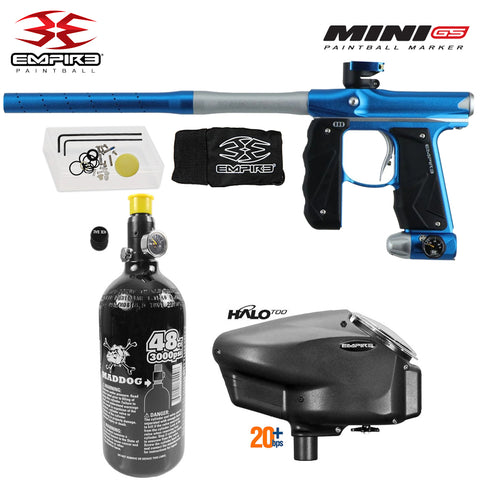 Empire Mini GS Electronic Full Auto Paintball Gun Starter Package w/ 48/3000 Compressed Air HPA Paintball Tank & Empire Halo Too Electronic Paintball Loader