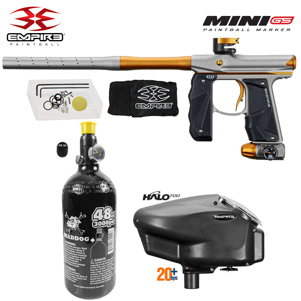 Empire Mini GS Electronic Full Auto Paintball Gun Starter Package w/ 48/3000 Compressed Air HPA Paintball Tank & Empire Halo Too Electronic Paintball Loader