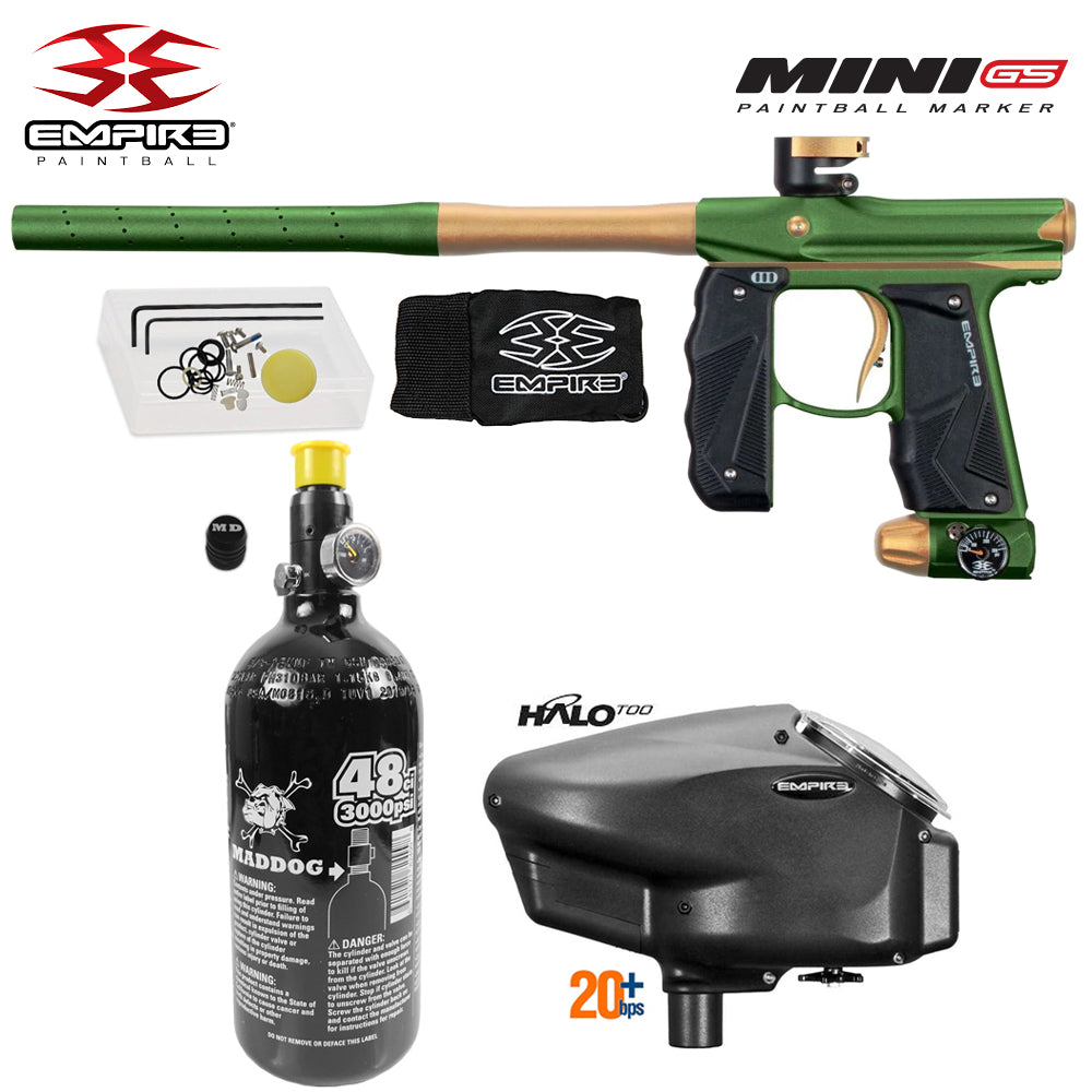 Empire Mini GS Electronic Full Auto Paintball Gun Starter Package w/ 48/3000 Compressed Air HPA Paintball Tank & Empire Halo Too Electronic Paintball Loader