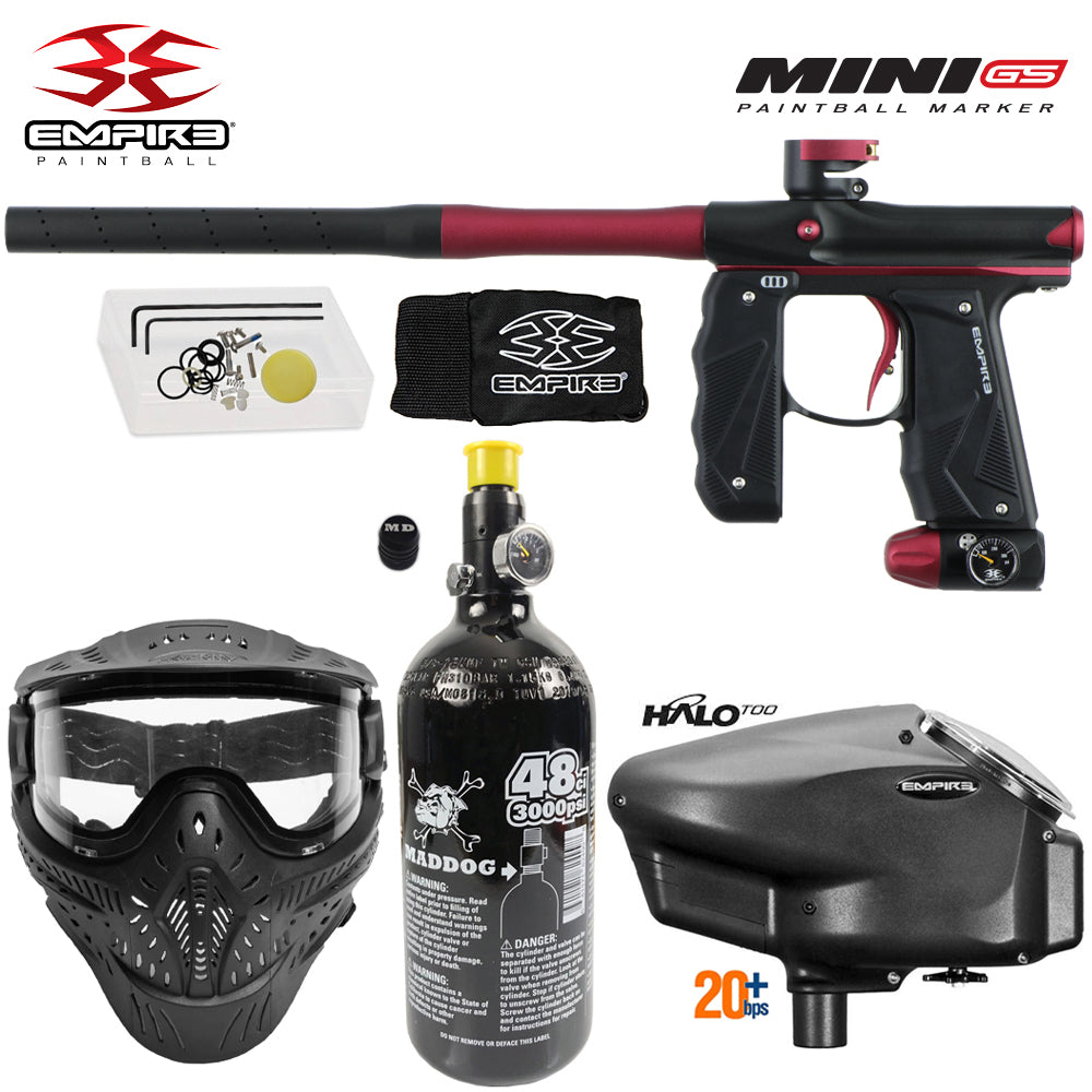 Empire Mini GS Electronic Full Auto Paintball Gun Starter Package w/ HK Army THERMAL HSTL Paintball Mask, 48/3000 Compressed Air HPA Paintball Tank, & Empire Halo Too Electronic Paintball Loader