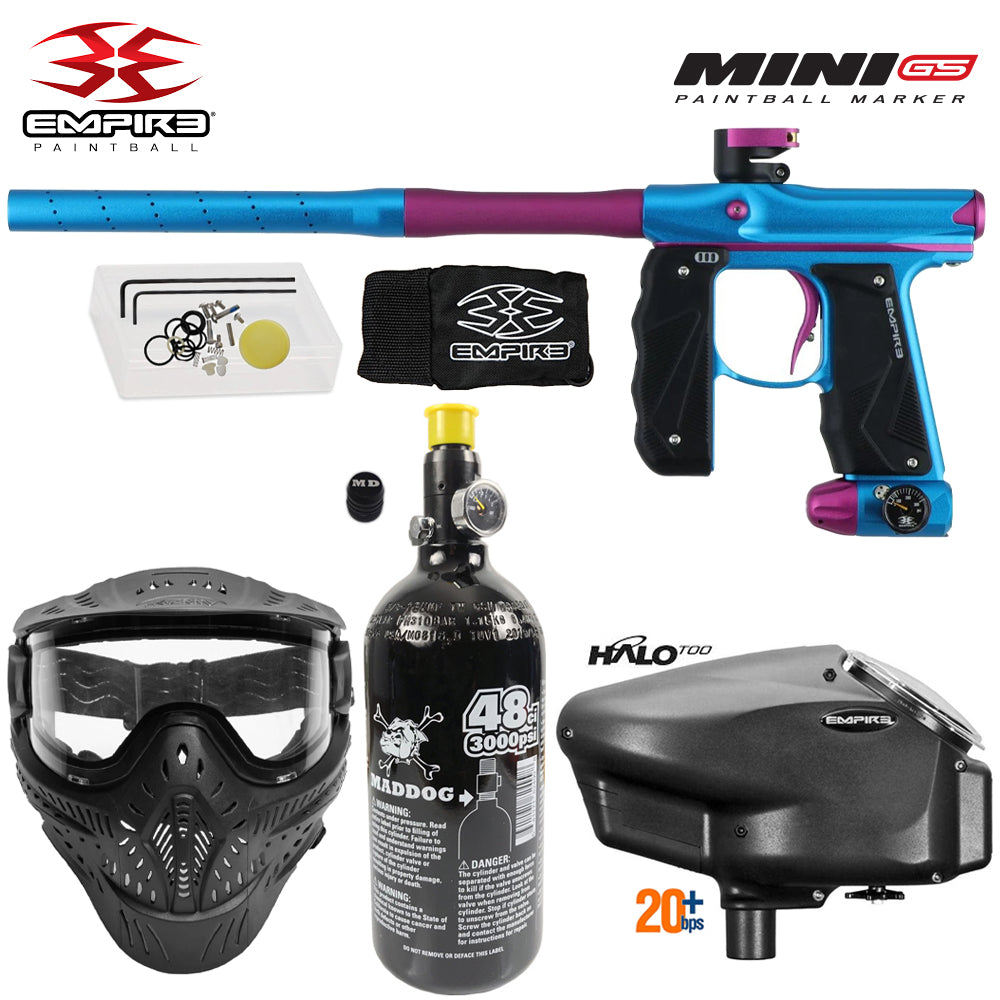Empire Mini GS Electronic Full Auto Paintball Gun Starter Package w/ HK Army THERMAL HSTL Paintball Mask, 48/3000 Compressed Air HPA Paintball Tank, & Empire Halo Too Electronic Paintball Loader