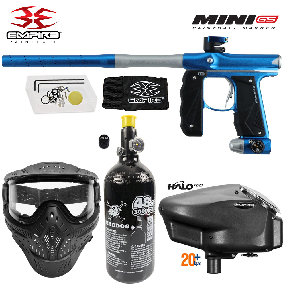 Empire Mini GS Electronic Full Auto Paintball Gun Starter Package w/ HK Army THERMAL HSTL Paintball Mask, 48/3000 Compressed Air HPA Paintball Tank, & Empire Halo Too Electronic Paintball Loader