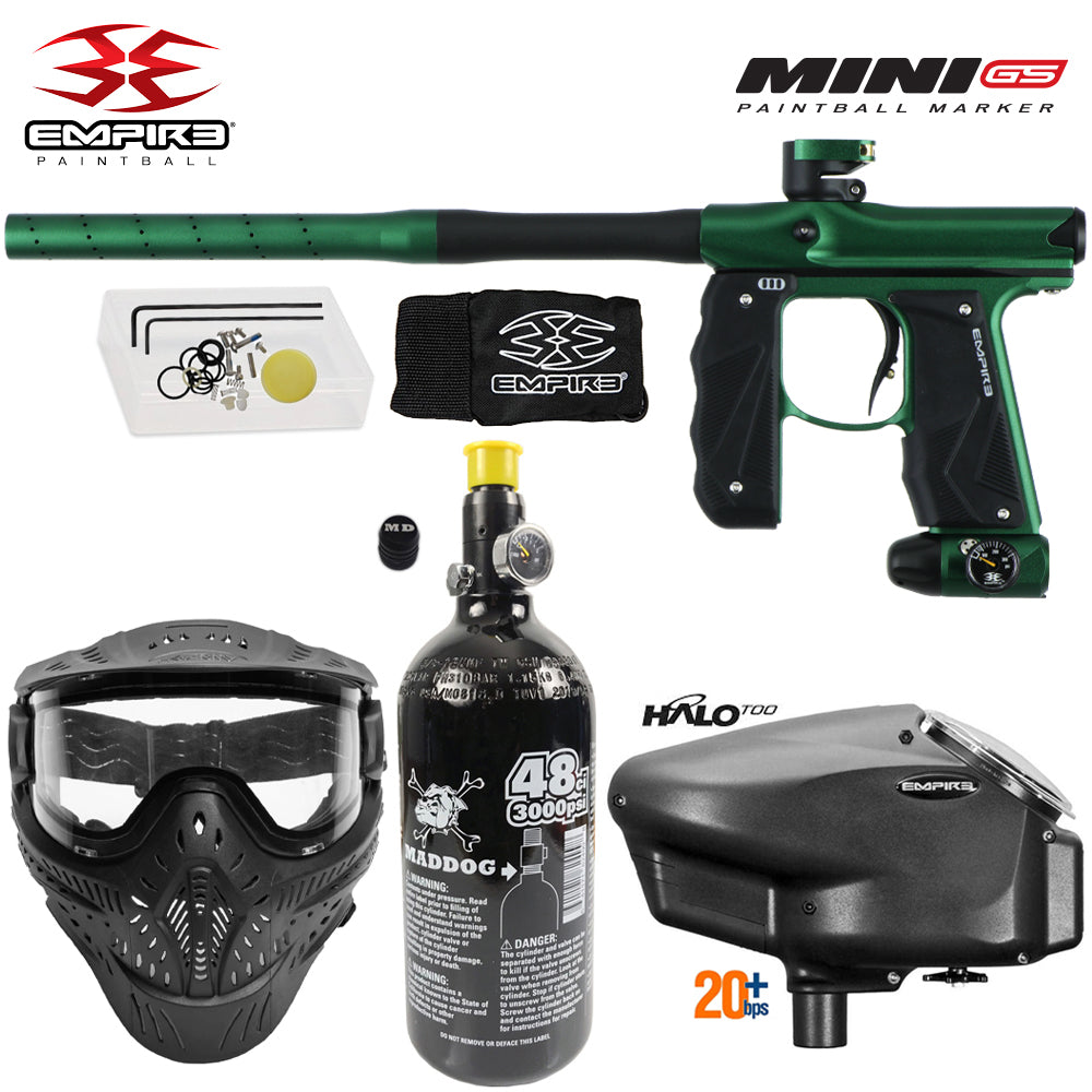 Empire Mini GS Electronic Full Auto Paintball Gun Starter Package w/ HK Army THERMAL HSTL Paintball Mask, 48/3000 Compressed Air HPA Paintball Tank, & Empire Halo Too Electronic Paintball Loader