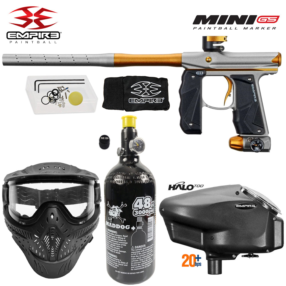 Empire Mini GS Electronic Full Auto Paintball Gun Starter Package w/ HK Army THERMAL HSTL Paintball Mask, 48/3000 Compressed Air HPA Paintball Tank, & Empire Halo Too Electronic Paintball Loader