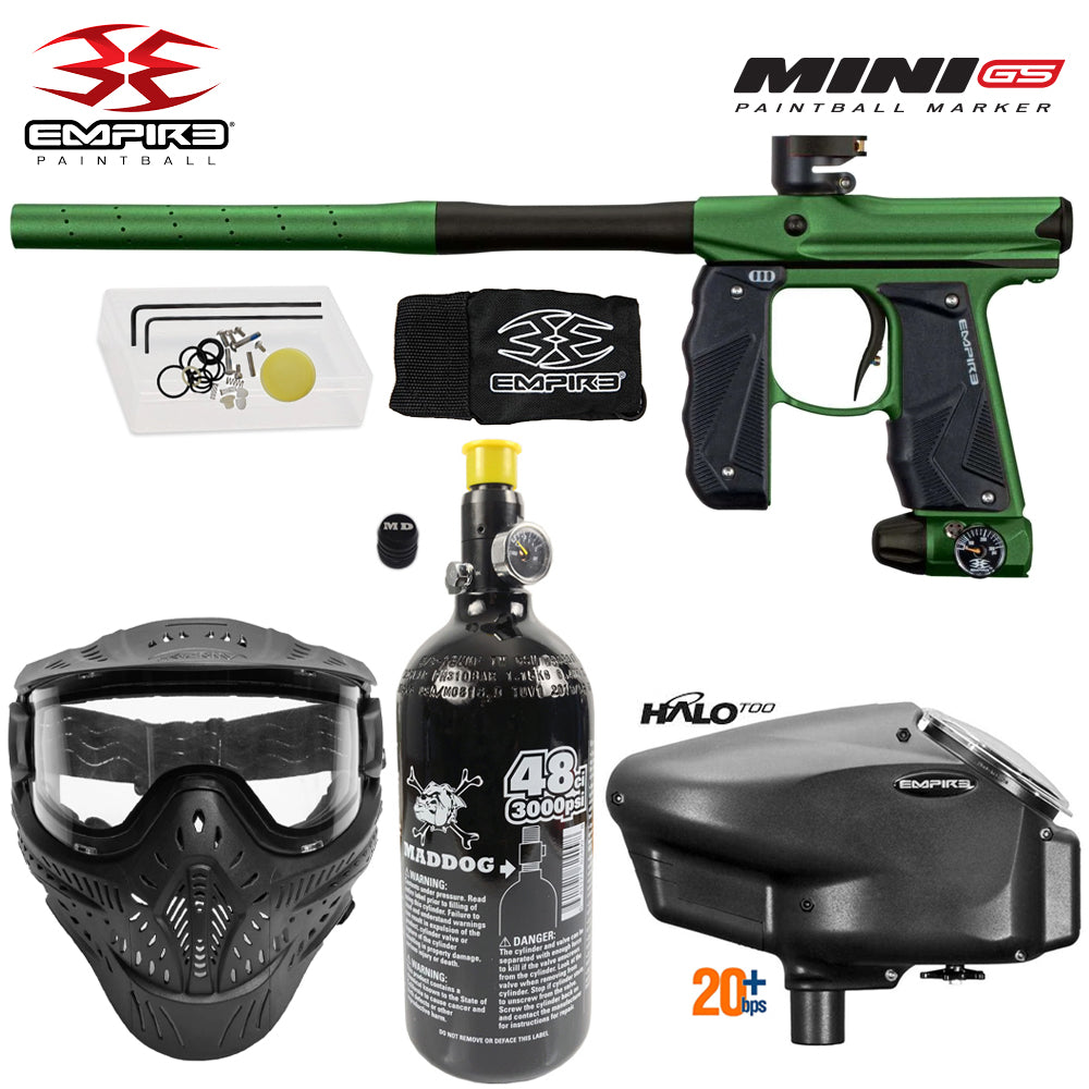 Empire Mini GS Electronic Full Auto Paintball Gun Starter Package w/ HK Army THERMAL HSTL Paintball Mask, 48/3000 Compressed Air HPA Paintball Tank, & Empire Halo Too Electronic Paintball Loader