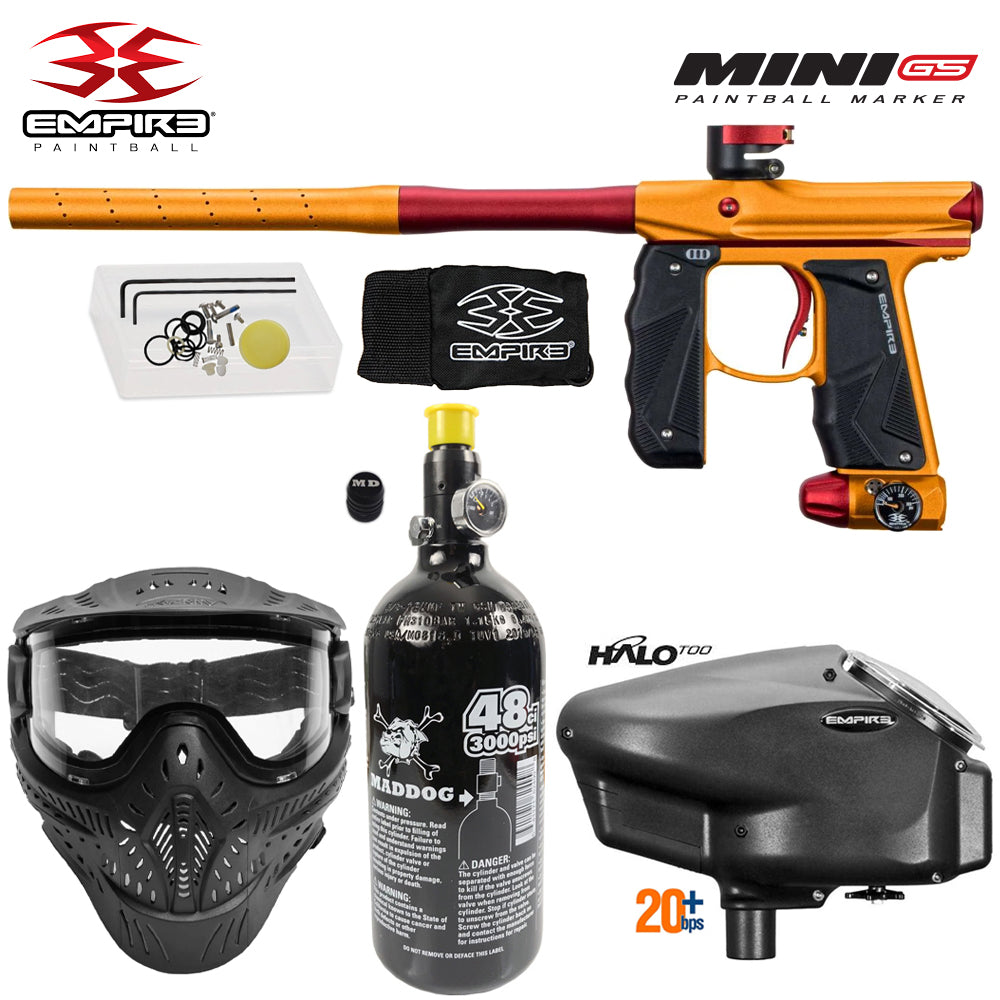 Empire Mini GS Electronic Full Auto Paintball Gun Starter Package w/ HK Army THERMAL HSTL Paintball Mask, 48/3000 Compressed Air HPA Paintball Tank, & Empire Halo Too Electronic Paintball Loader
