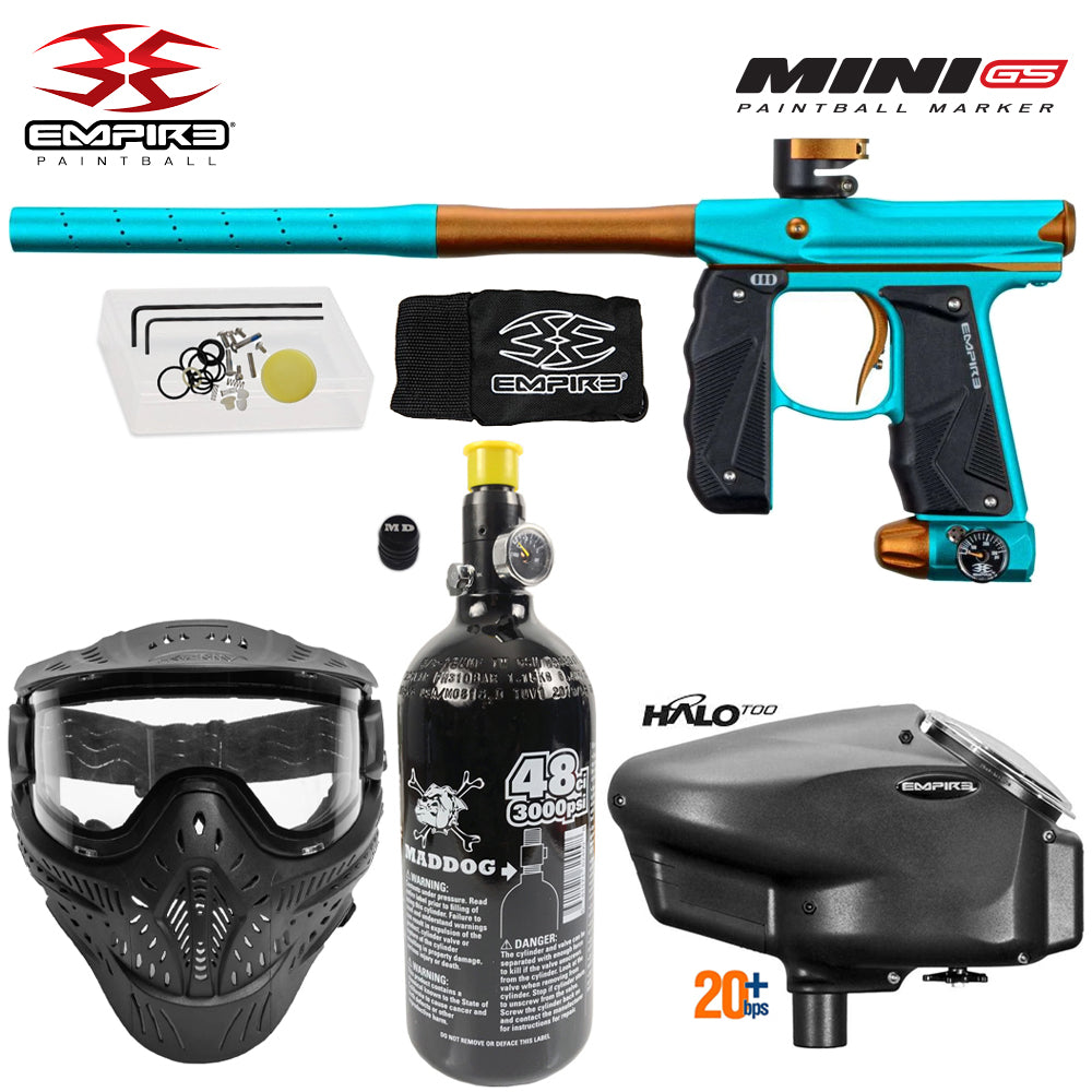 Empire Mini GS Electronic Full Auto Paintball Gun Starter Package w/ HK Army THERMAL HSTL Paintball Mask, 48/3000 Compressed Air HPA Paintball Tank, & Empire Halo Too Electronic Paintball Loader