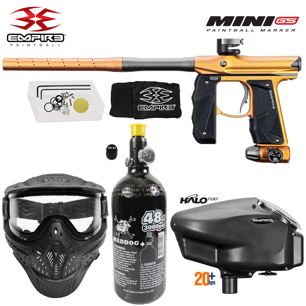 Empire Mini GS Electronic Full Auto Paintball Gun Starter Package w/ HK Army THERMAL HSTL Paintball Mask, 48/3000 Compressed Air HPA Paintball Tank, & Empire Halo Too Electronic Paintball Loader