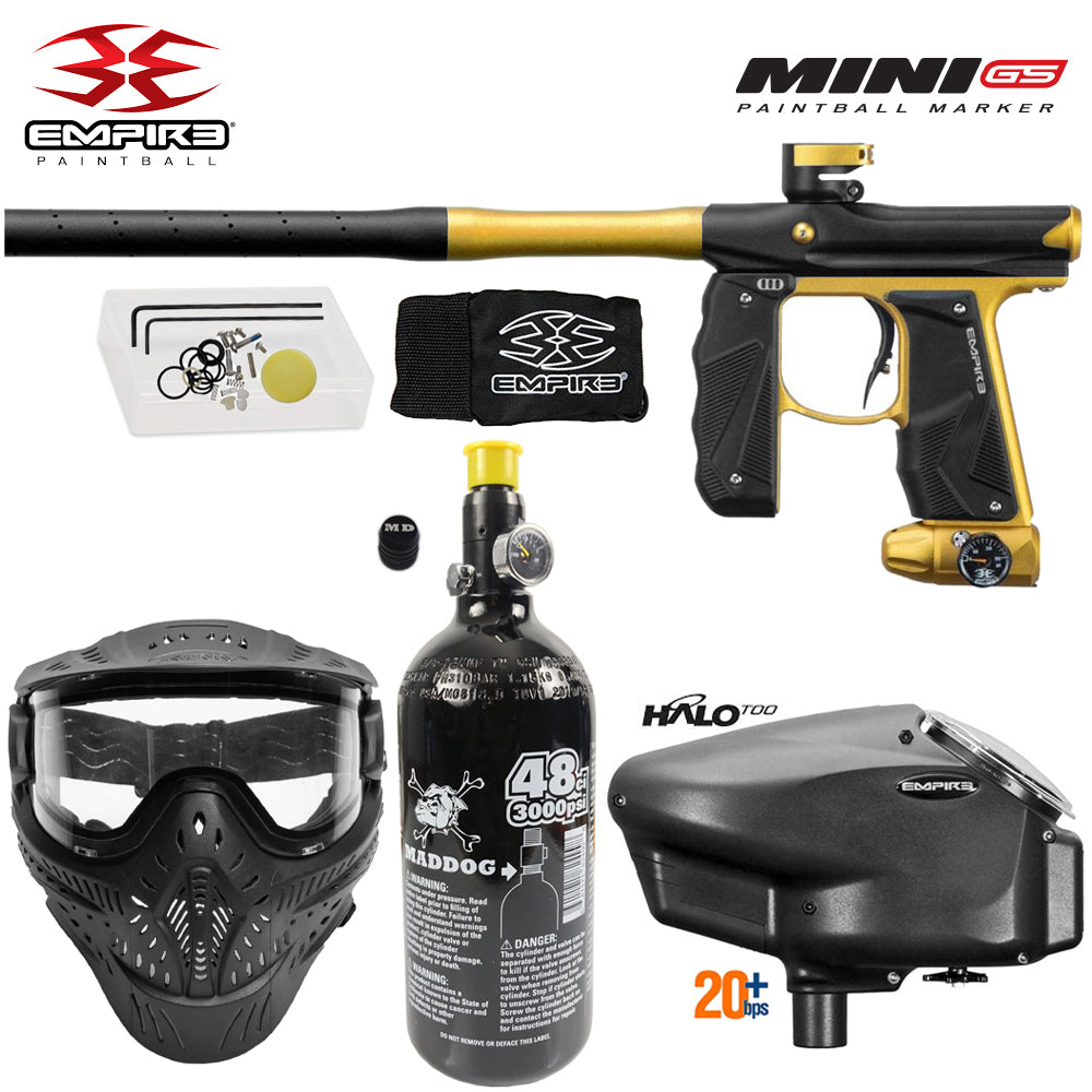 Empire Mini GS Electronic Full Auto Paintball Gun Starter Package w/ HK Army THERMAL HSTL Paintball Mask, 48/3000 Compressed Air HPA Paintball Tank, & Empire Halo Too Electronic Paintball Loader
