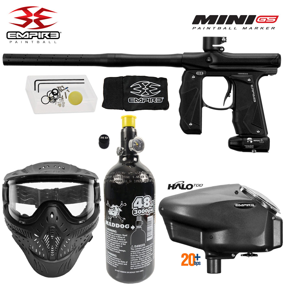 Empire Mini GS Electronic Full Auto Paintball Gun Starter Package w/ HK Army THERMAL HSTL Paintball Mask, 48/3000 Compressed Air HPA Paintball Tank, & Empire Halo Too Electronic Paintball Loader
