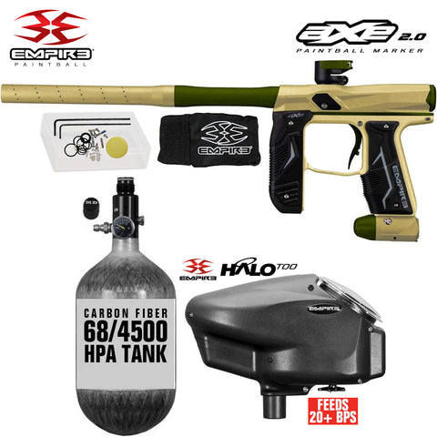 Empire Axe 2.0  Electronic Full Auto Paintball Gun Starter Package w/ 68/4500 Carbon Fiber Compressed Air HPA Paintball Tank & Empire Halo Too Electronic Paintball Loader