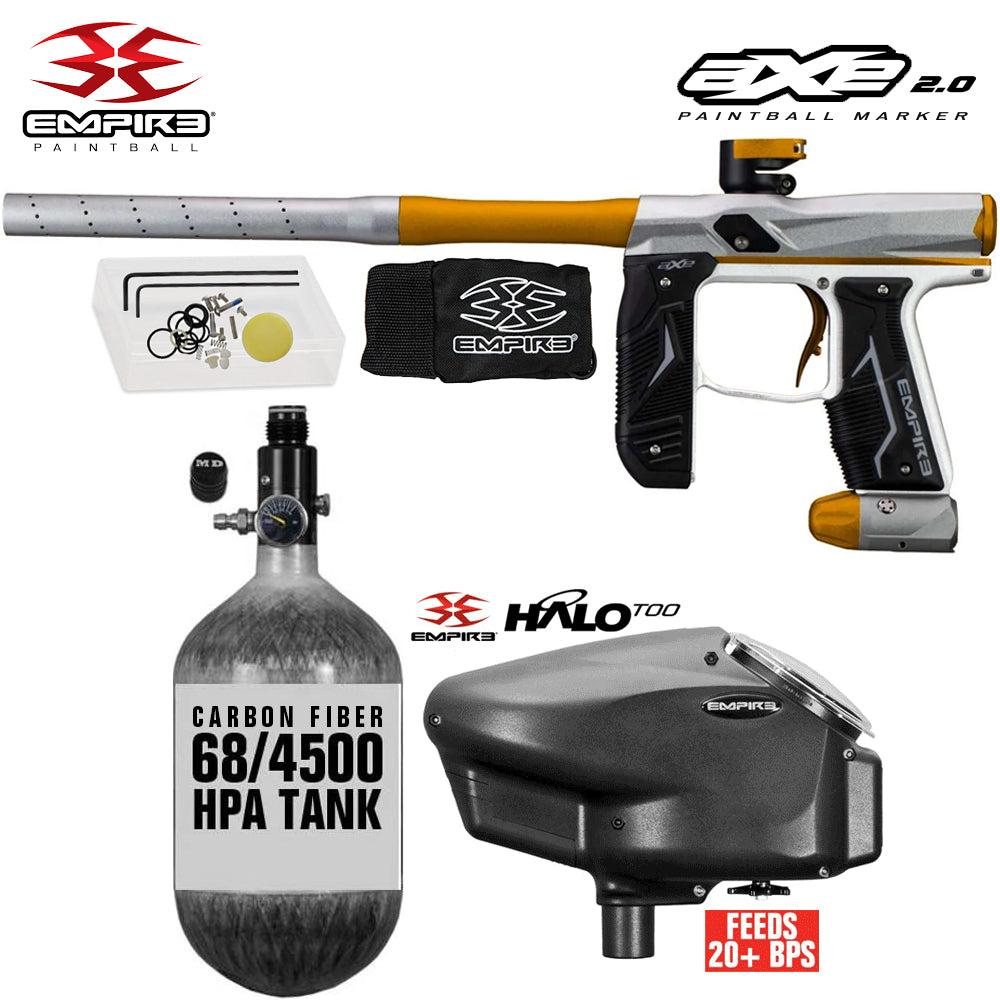 Empire Axe 2.0  Electronic Full Auto Paintball Gun Starter Package w/ 68/4500 Carbon Fiber Compressed Air HPA Paintball Tank & Empire Halo Too Electronic Paintball Loader