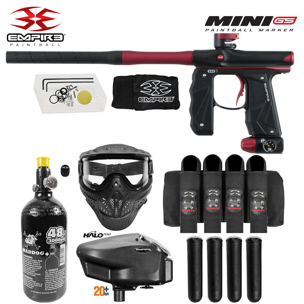 Empire Mini GS Full Auto Paintball Gun Marker w/ 48/3000 HPA Tank, Empire Halo Too Loader, HK Army HSTL Thermal Mask, 4-Pod Harness & (4) Pods Starter Package