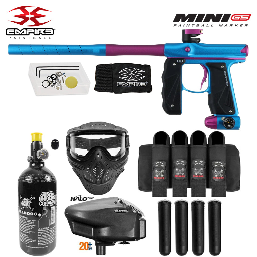 Empire Mini GS Full Auto Paintball Gun Marker w/ 48/3000 HPA Tank, Empire Halo Too Loader, HK Army HSTL Thermal Mask, 4-Pod Harness & (4) Pods Starter Package