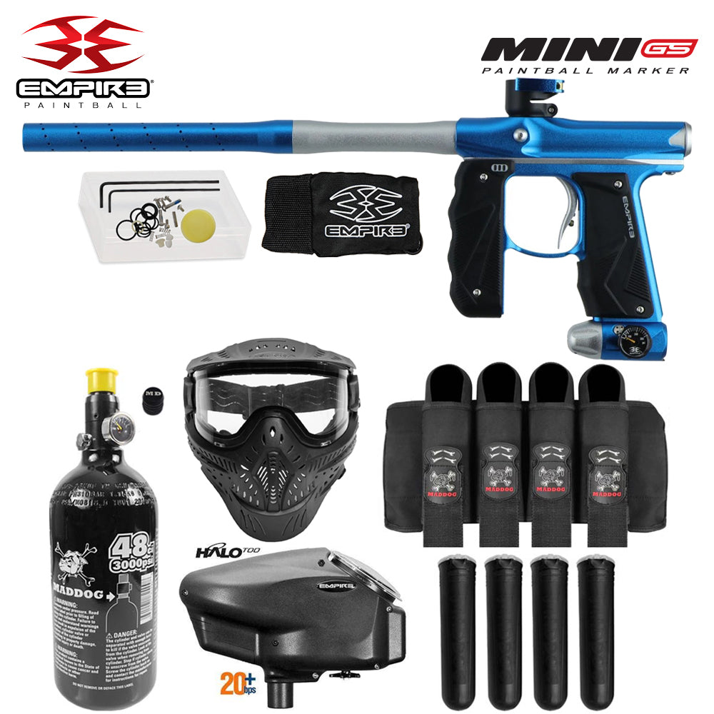 Empire Mini GS Full Auto Paintball Gun Marker w/ 48/3000 HPA Tank, Empire Halo Too Loader, HK Army HSTL Thermal Mask, 4-Pod Harness & (4) Pods Starter Package