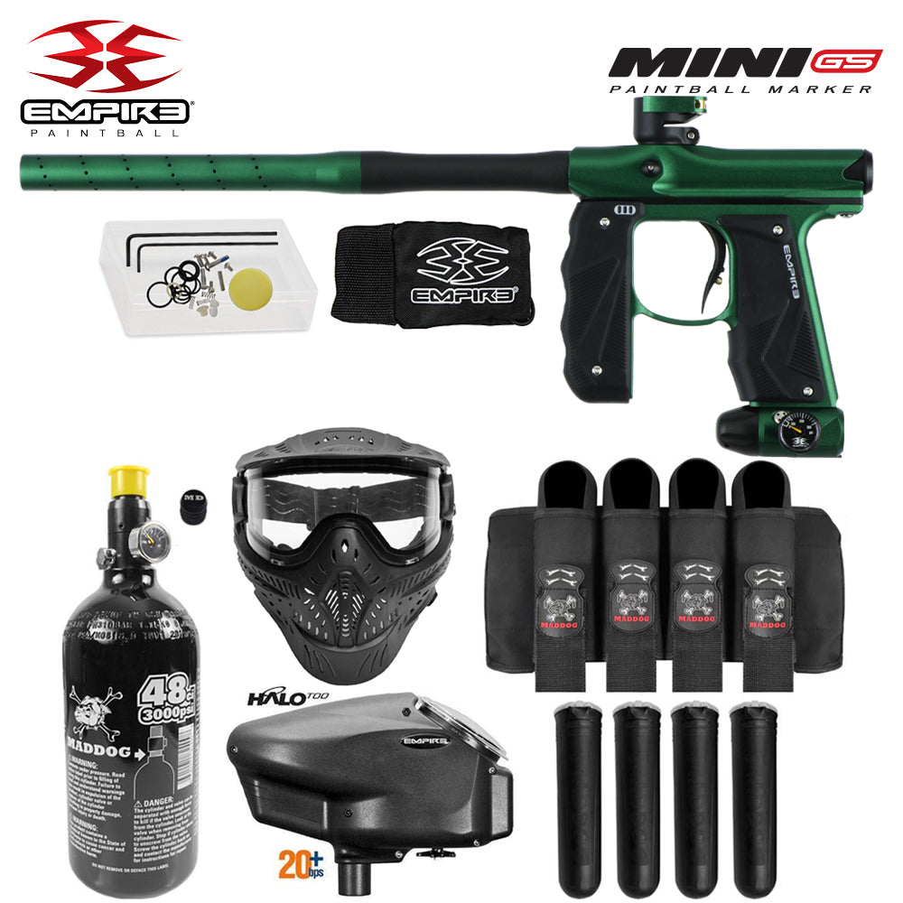 Empire Mini GS Full Auto Paintball Gun Marker w/ 48/3000 HPA Tank, Empire Halo Too Loader, HK Army HSTL Thermal Mask, 4-Pod Harness & (4) Pods Starter Package