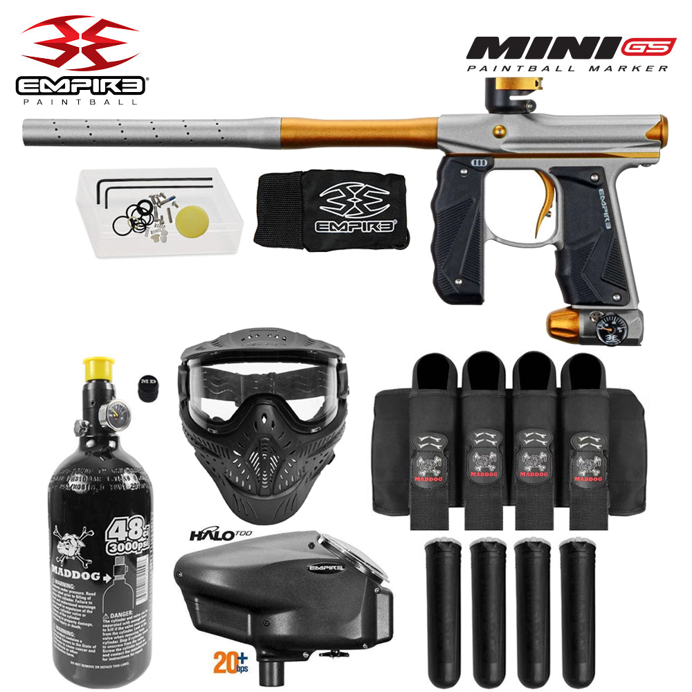 Empire Mini GS Full Auto Paintball Gun Marker w/ 48/3000 HPA Tank, Empire Halo Too Loader, HK Army HSTL Thermal Mask, 4-Pod Harness & (4) Pods Starter Package