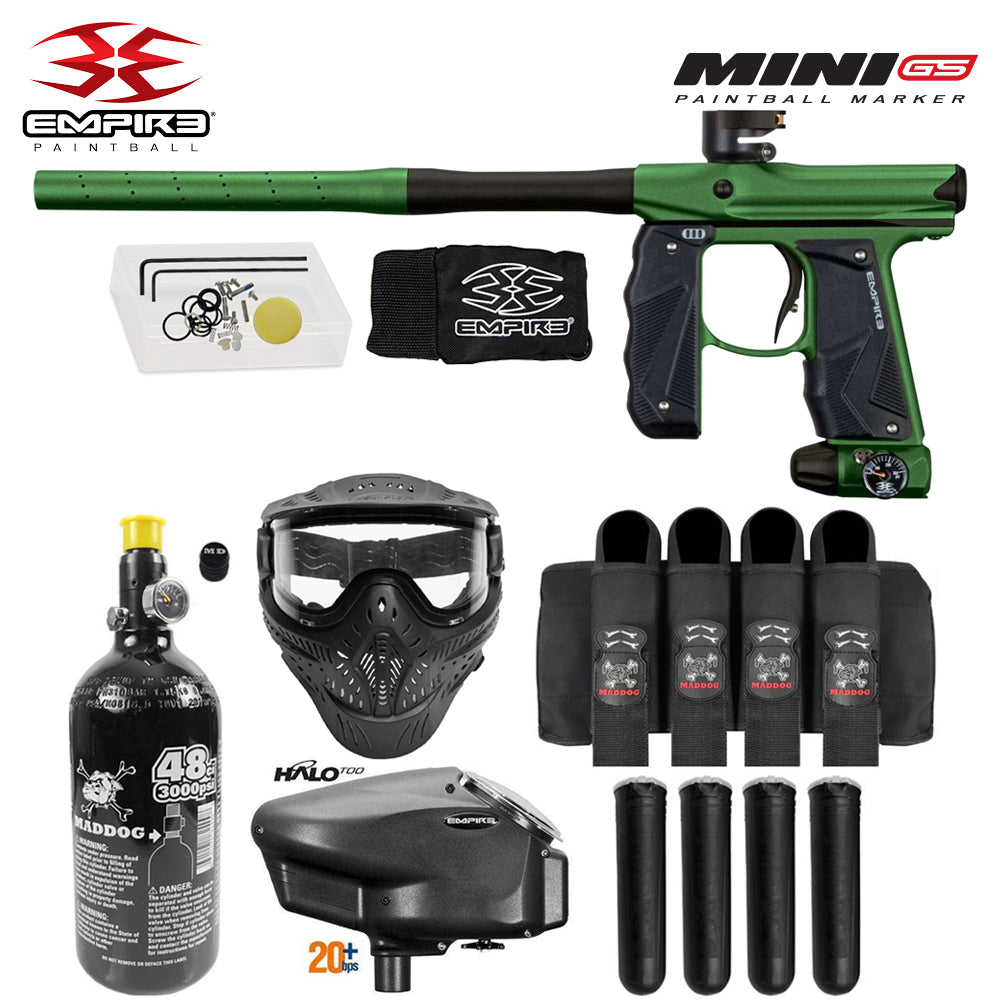 Empire Mini GS Full Auto Paintball Gun Marker w/ 48/3000 HPA Tank, Empire Halo Too Loader, HK Army HSTL Thermal Mask, 4-Pod Harness & (4) Pods Starter Package