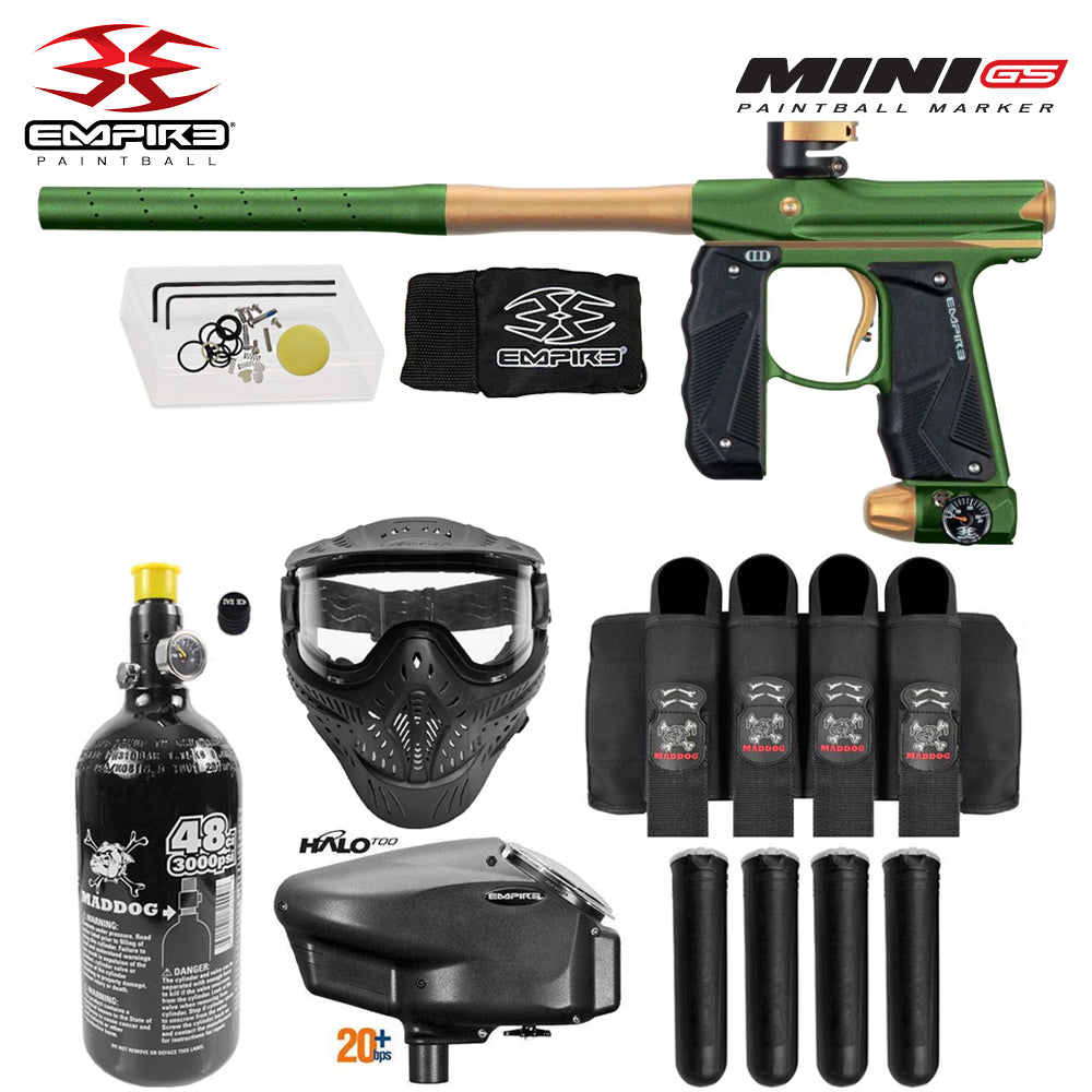 Empire Mini GS Full Auto Paintball Gun Marker w/ 48/3000 HPA Tank, Empire Halo Too Loader, HK Army HSTL Thermal Mask, 4-Pod Harness & (4) Pods Starter Package