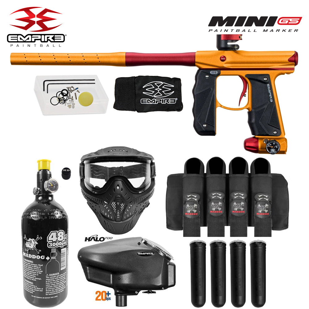 Empire Mini GS Full Auto Paintball Gun Marker w/ 48/3000 HPA Tank, Empire Halo Too Loader, HK Army HSTL Thermal Mask, 4-Pod Harness & (4) Pods Starter Package